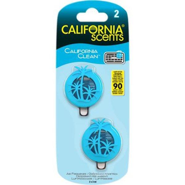 Autóillatosító, mini diffúzer, 2*3 ml, CALIFORNIA SCENTS "California
Clean"