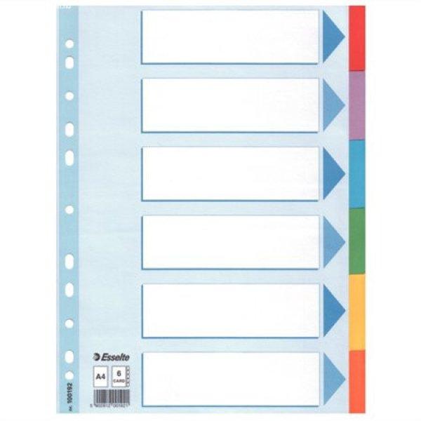 Regiszter, karton, A4, 6 részes, írható előlappal, ESSELTE
"Standard", színes
