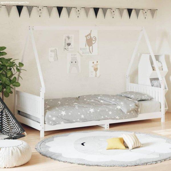 Fehér gyerek tömör fenyőfa ágykeret 90 x 200 cm
