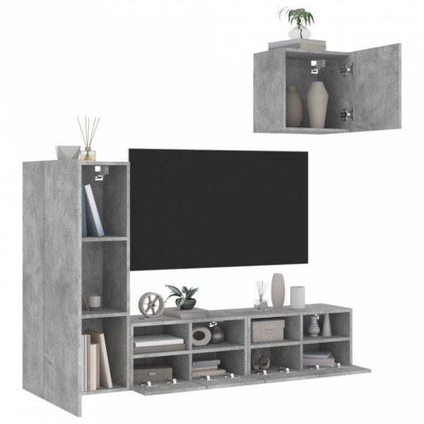 4 darab betonszürke szerelt fa fali TV-bútor