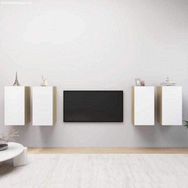 4 db fehér-sonoma színű forgácslap TV-szekrény 30,5x30x60 cm