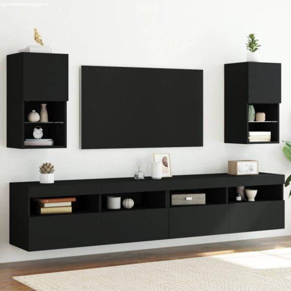 2 db fekete TV-szekrény LED-lámpákkal 30,5x30x60 cm