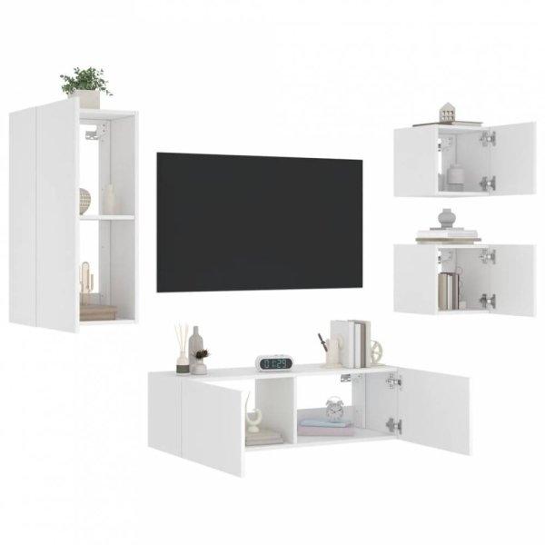 4 darab fehér falra szerelhető TV-szekrény LED-del