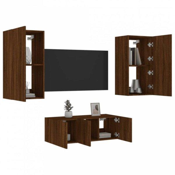 4 darab barna tölgyszínű szerelt fa TV-bútor LED-del