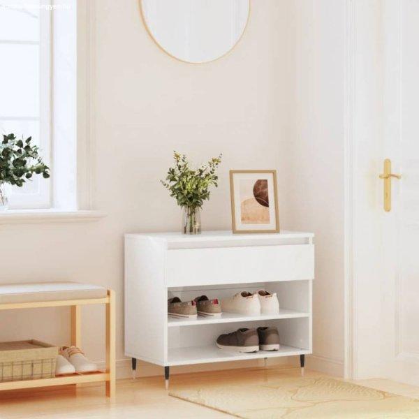 Magasfényű fehér szerelt fa cipőszekrény 70 x 36 x 60 cm