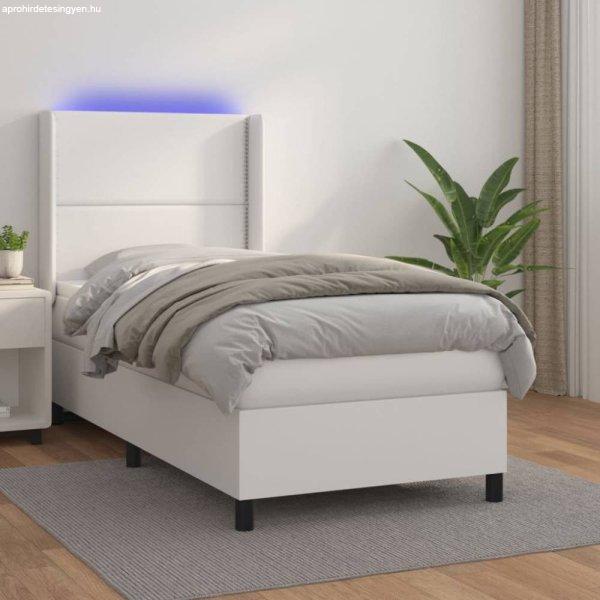Fehér műbőr rugós ágy matraccal és LED-del 90x200 cm