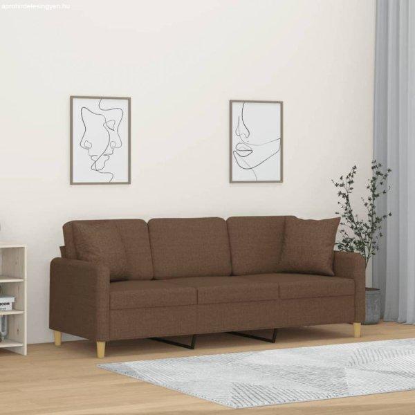 3 személyes barna szövet kanapé díszpárnákkal 180 cm