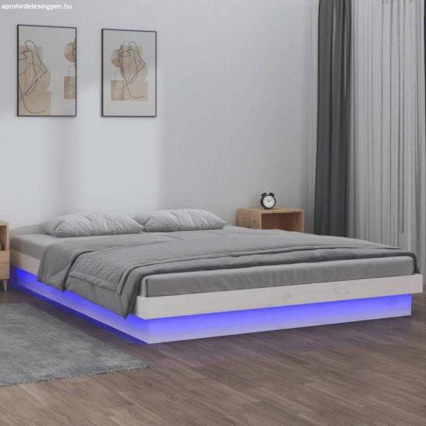 Kis kétszemélyes fehér tömör fa LED-es ágykeret 120 x 190 cm