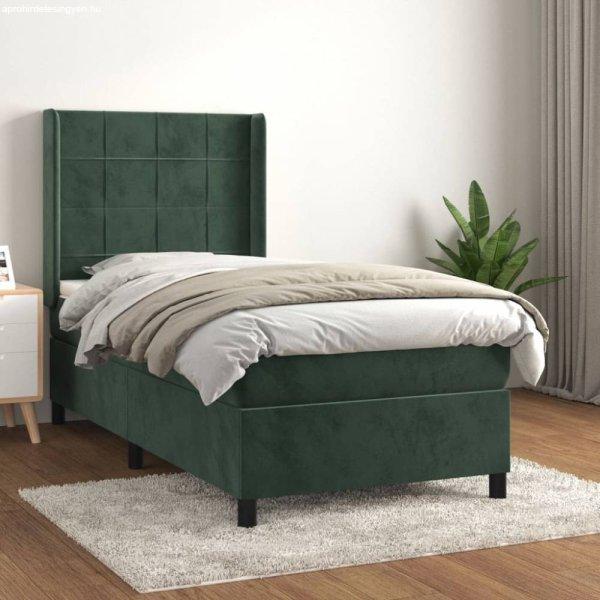 Sötétzöld bársony rugós ágy matraccal 100 x 200 cm