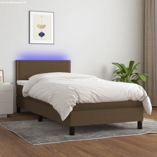Barna szövet rugós és LED-es ágy matraccal 100x200 cm
