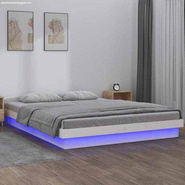 Fehér tömör fa ágykeret LED-világítással 140 x 200 cm