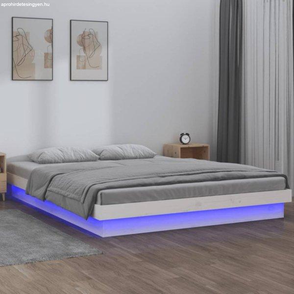 Fehér tömör fa ágykeret LED-világítással 160 x 200 cm