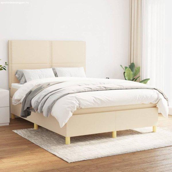 Krémszínű szövet rugós ágy matraccal 140 x 190 cm