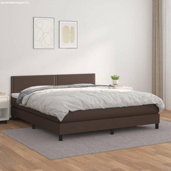 Barna műbőr rugós ágy matraccal 180 x 200 cm