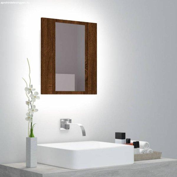 Barnatölgy színű szerelt fa tükrös szekrény LED-del 40x12x45 cm