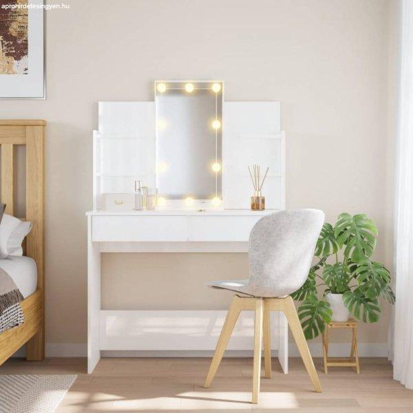 Magasfényű fehér fésülködőasztal LED-del 96x40x142 cm