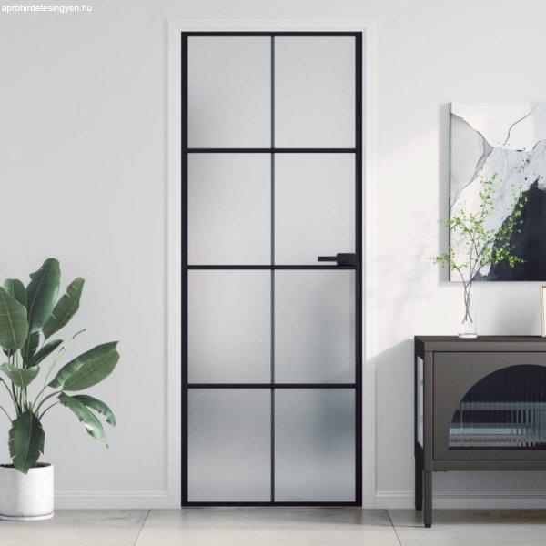 Fekete edzett üveg és alumínium vékony beltéri ajtó 76x201,5 cm