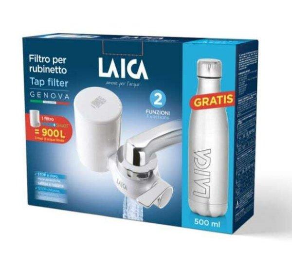 LAICA Genova csapra szerelhető mikroplasztik+metal-stop vízszűrő + fém
palack (R20A)