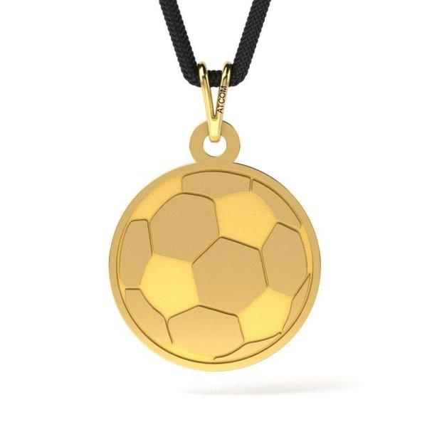 Sárga arany medál fekete zsinóros focilabda mintával