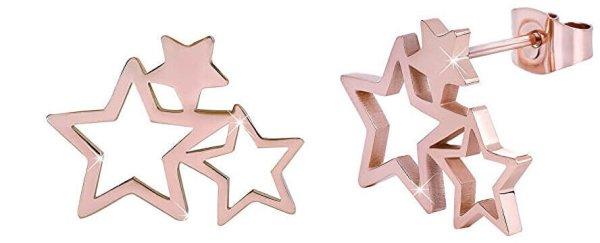 Troli Rózsaszín aranyozott acél fülbevaló három
csillaggal