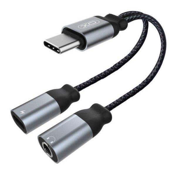 USB-C – USB-C + Jack 3,5 mm-es audioadapter XO NBR160B (fekete)