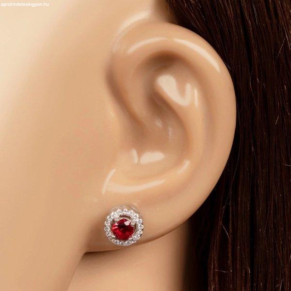 925 ezüst fülbevaló, piros kerek cirkónia, átlátszó szegéllyel,
fülbevaló, stekkeres zár