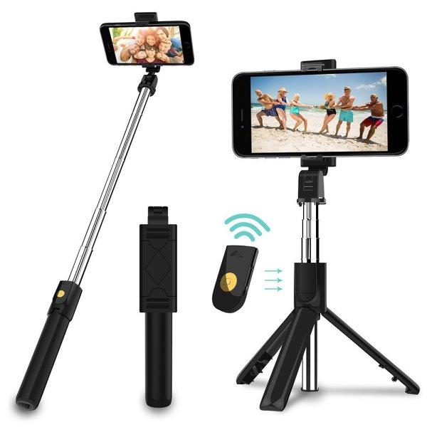 Prémium selfie bot, 19 - 70 cm, 270°-ban forgatható, exponáló gombbal,
bluetooth-os, v4.0, tripod állvány funkció, fekete, AF15 utángyártott