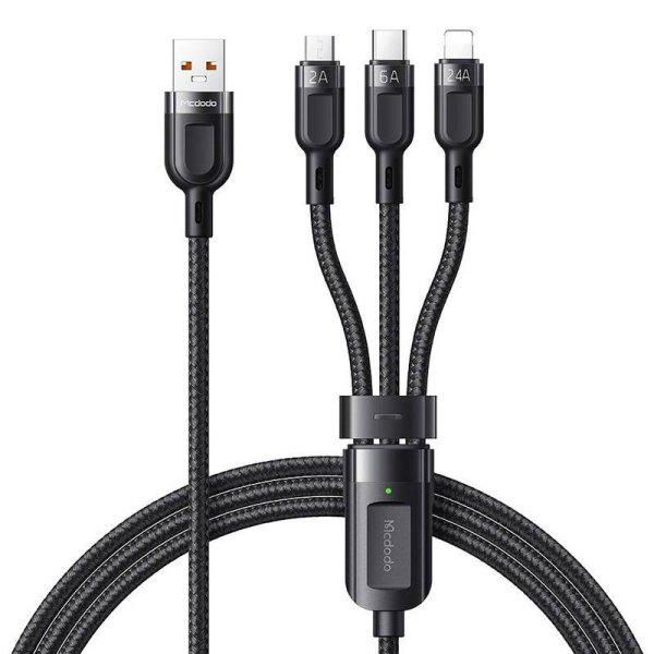 3 az 1-ben USB – USB-C / Lightning / Micro USB kábel, Mcdodo CA-0930, 6A, 1,2
m (fekete)