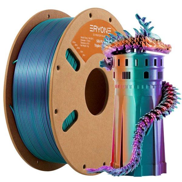 Eryone Silk PLA Triple Color selyemfényű lila, kékeszöld és narancs (purple
& blue green & burnt orange) háromszínű 3D nyomtató Filament 1.75mm,
1kg/tekercs
