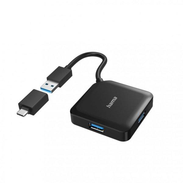 Hama 4 Ports USB 3.2 USB Hub Black + USB Type-C Adapter