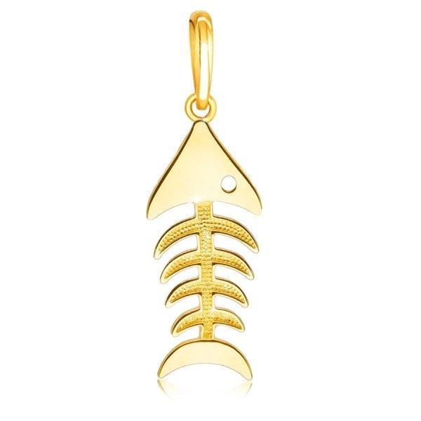 14K arany medál - hal csontváz szemmel, fényes és tükörsima felület