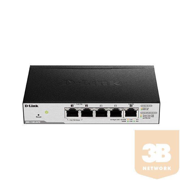 D-LINK Switch 5x1000Mbps(2xPOE) Fémházas Asztali Menedzselhető,
DGS-1100-05PDV2