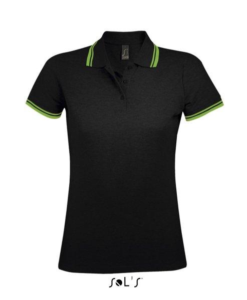 PASADENA Női galléros póló kontrasztos csíkokkal, SOL'S SO00578,
Black/Lime-2XL