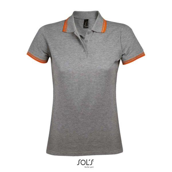 PASADENA Női galléros póló kontrasztos csíkokkal, SOL'S SO00578, Grey
Melange/Orange-XL