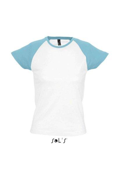 Női MILKY raglános kétszínű rövid ujjú póló, SOL'S SO11195,
White/Atoll Blue-2XL