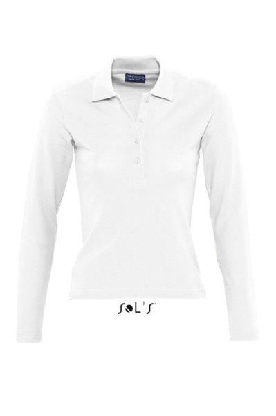 Női PODIUM hosszú ujjú galléros pamut póló, SOL'S SO11317, White-XL