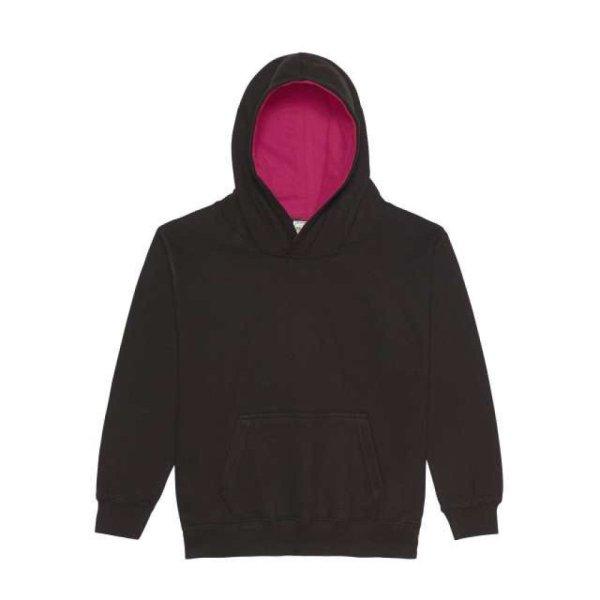 Just Hoods Gyerek kapucnis pulóver kontrasztos színű kapucni béléssel
AWJH003J, Jet Black/Hot Pink-7/8