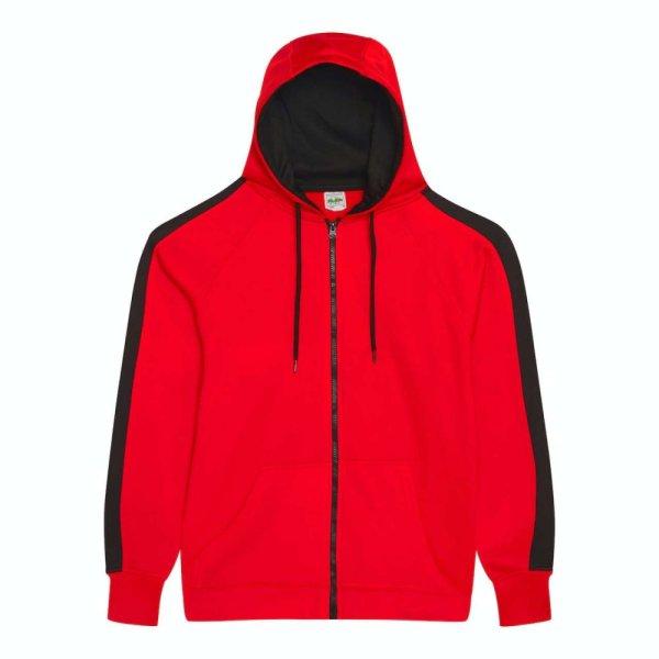 Just Hoods Uniszex sport kapucnis cipzáros pulóver kontrasztos betéttel
AWJH066, Fire Red/Jet Black-3XL