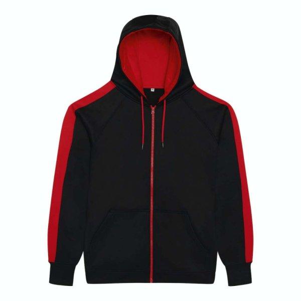 Just Hoods Uniszex sport kapucnis cipzáros pulóver kontrasztos betéttel
AWJH066, Jet Black/Fire Red-3XL