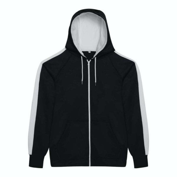 Just Hoods Uniszex sport kapucnis cipzáros pulóver kontrasztos betéttel
AWJH066, Jet Black/Arctic White-3XL