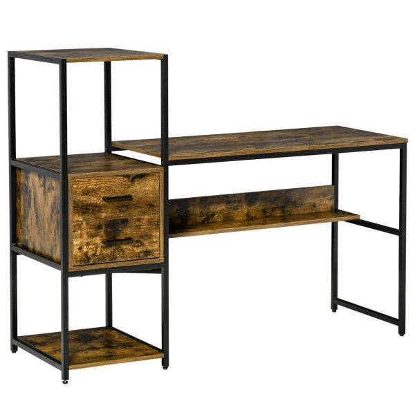 Íróasztal, Homcom, forgácslap/fém, 140 x 50 x 110 cm, barna/fekete