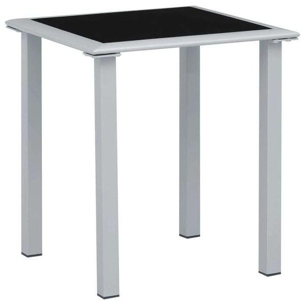 vidaXL fekete és ezüst acél és üveg kerti asztal 41 x 41 x 45 cm