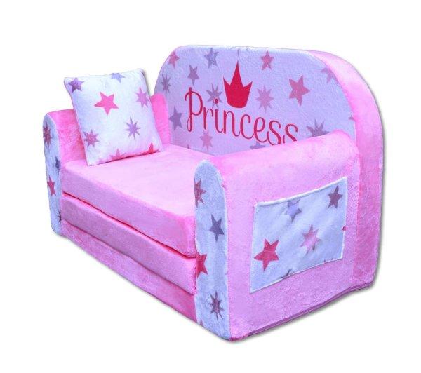 Kétszemélyes gyerek kanapé, kihajtható - Hercegnő Rózsaszín