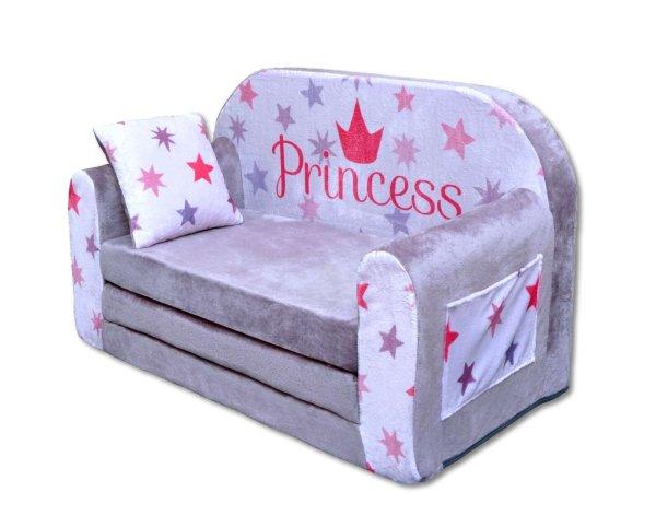 Kétszemélyes gyerek kanapé, kihajtható - Hercegnő Szürke