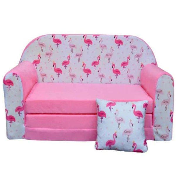Kétszemélyes gyerek kanapé, kihajtható - Flamingó Pink