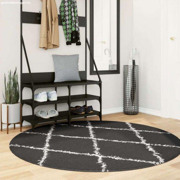 vidaXL fekete és krém hosszú szálú bozontos modern szőnyeg Ø 160 cm