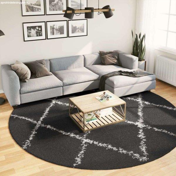 vidaXL fekete és krém hosszú szálú bozontos modern szőnyeg Ø 280 cm