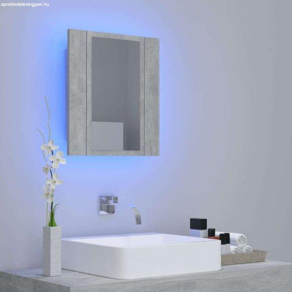 Betonszürke led-es tükrös fürdőszobaszekrény 40 x 12 x 45 cm