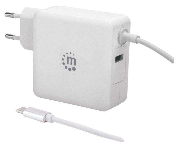 Manhattan Hálózati 2xUSB töltő (USB-C 60W és USB-A 5V / 2.4A) Fehér