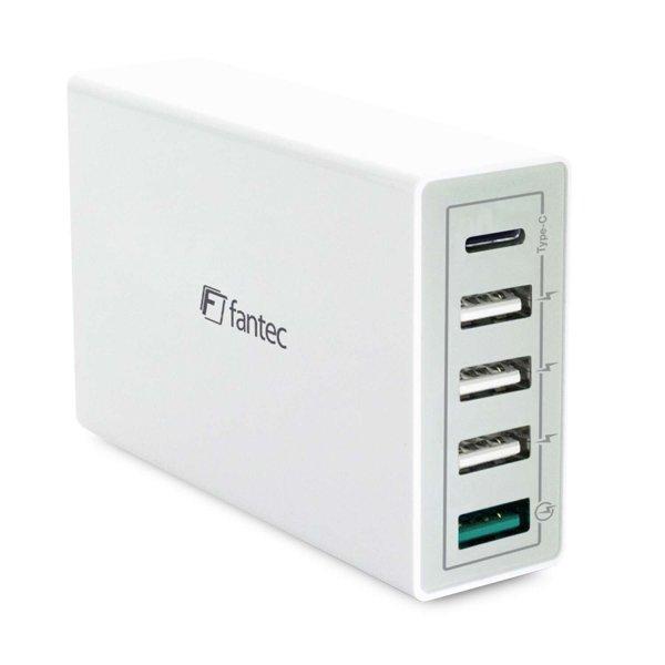 Fantec QC3-A51 USB-C / 4x USB-A Hálózati töltő - Fehér (40W)